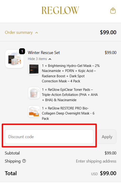 Where to enter ReGlow promo code How to use ReGlow promo code