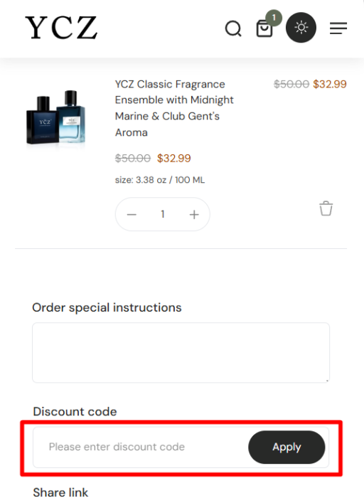 How to use YCZ promo code