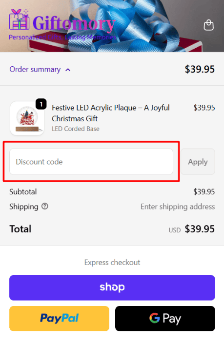 How to use Giftomory promo code