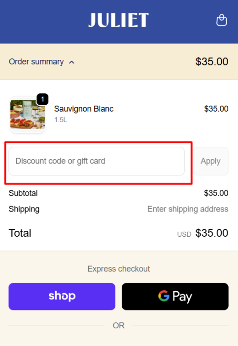 How to use Juliet Wine promo code