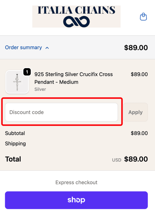 How to use ITALIA Chains promo code