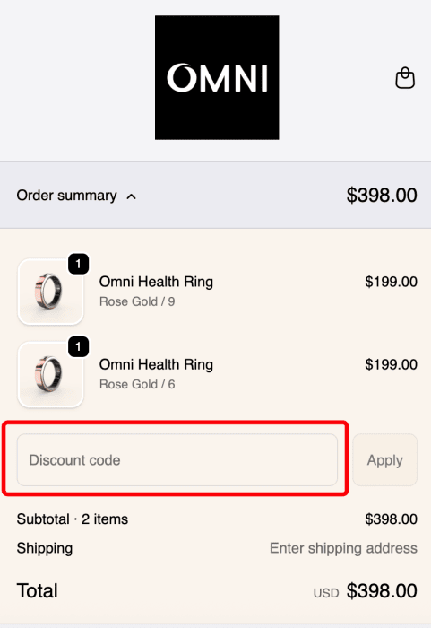 How to use Omni Health Ring promo code