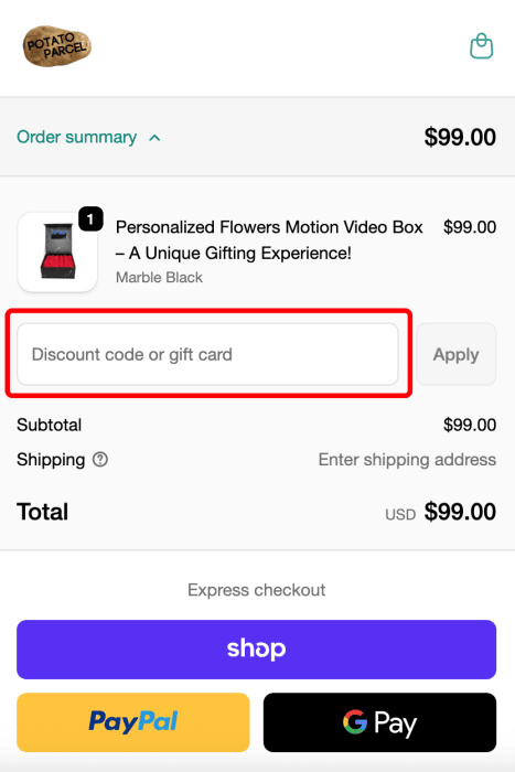 Where to enter Potato Parcel promo code How to use Potato Parcel promo code