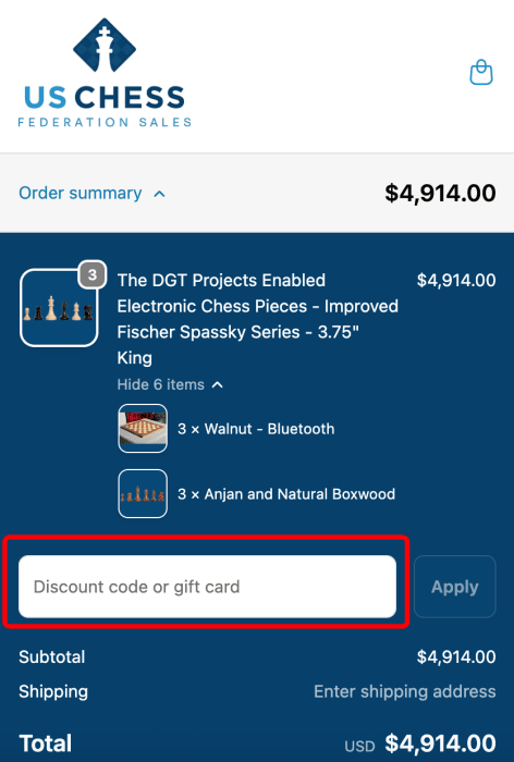 How to use US Chess Sales promo code