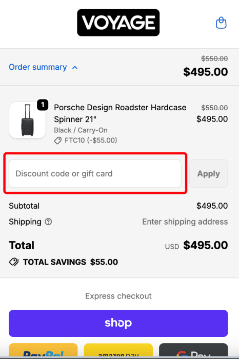 How to use Voyage Luggage promo code