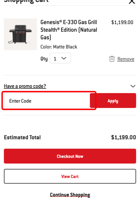 How to use Weber promo code