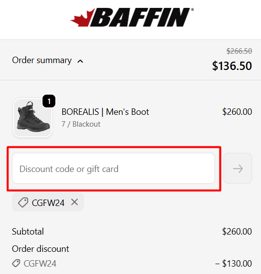 How to use Baffin promo code