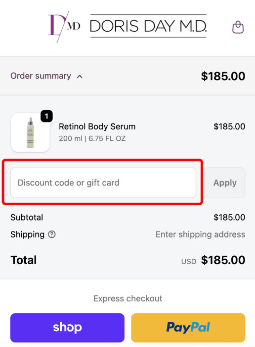 Where to enter Doris Day MD promo code How to use Doris Day MD promo code