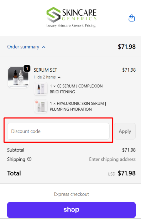 How to use Skincare Generics promo code