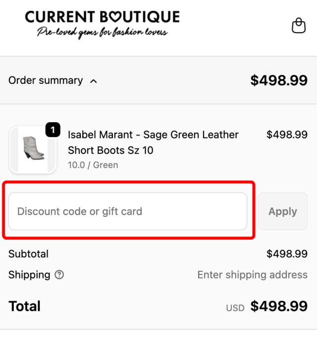How to use Current Boutique promo code