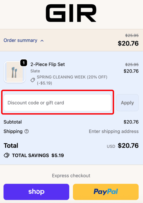 Where to enter GIR.co promo code How to use GIR.co promo code