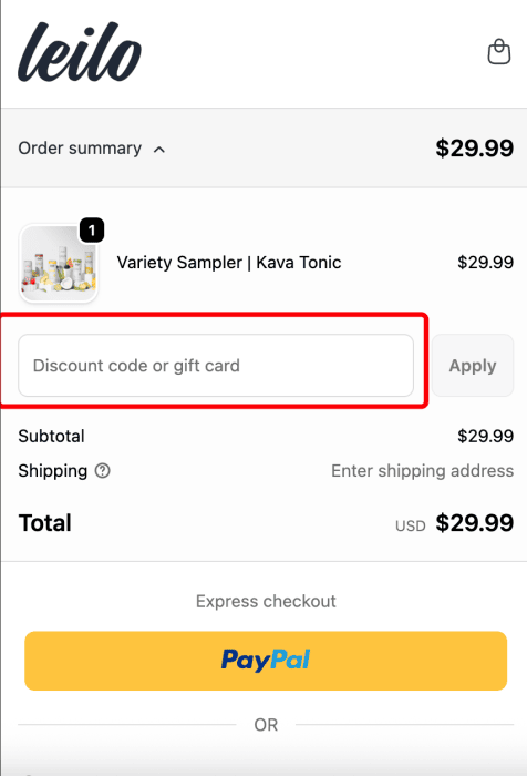 Where to enter Leilo promo code How to use Leilo promo code