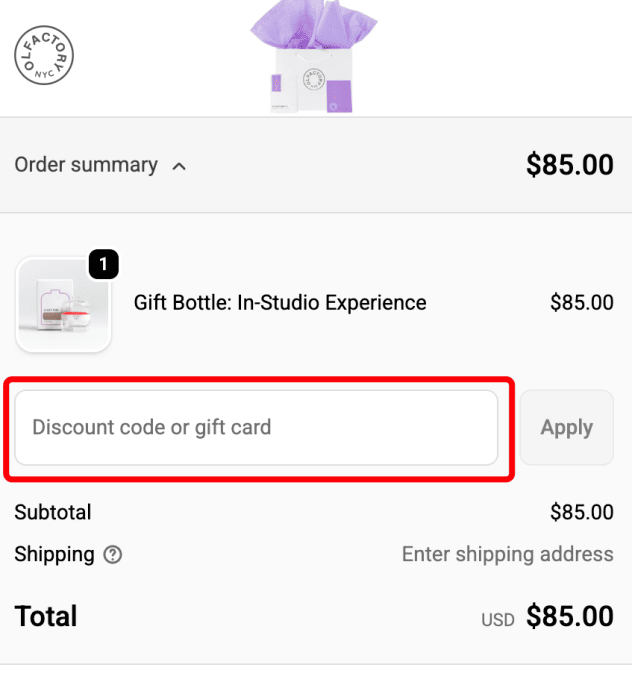 Where to enter Olfactory NYC promo code How to use Olfactory NYC promo code