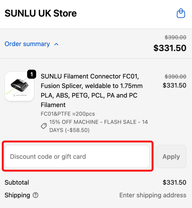 How to use SUNLU promo code