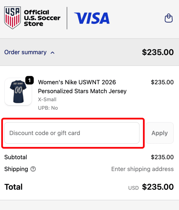How to use U.S. Soccer Store promo code