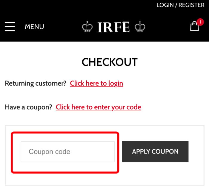 How to use IRFE promo code