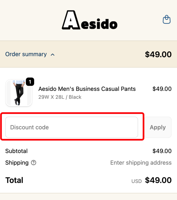 How to use Aesido promo code