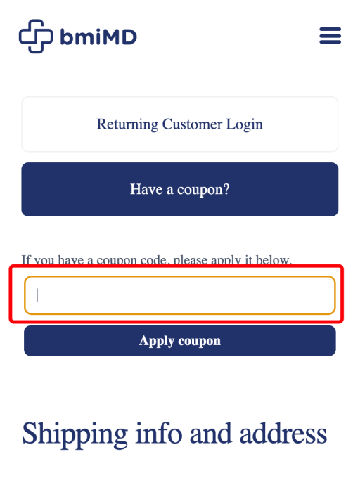 Where to enter bmiMD promo code How to use bmiMD promo code