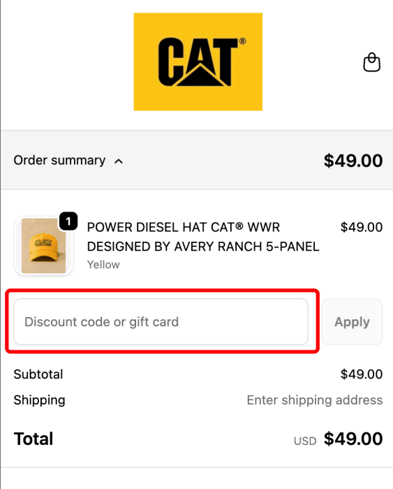 How to use Caterpillar Workwear promo code