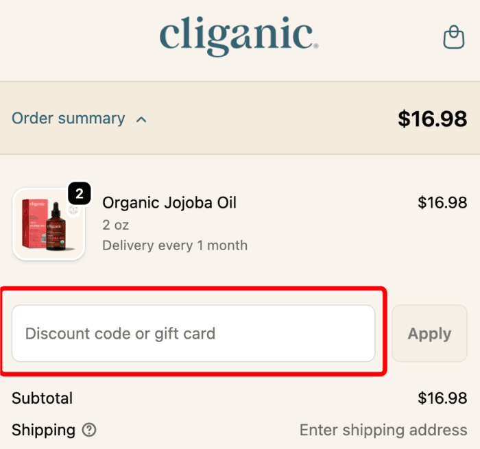 Where to enter Cliganic promo code How to use Cliganic promo code