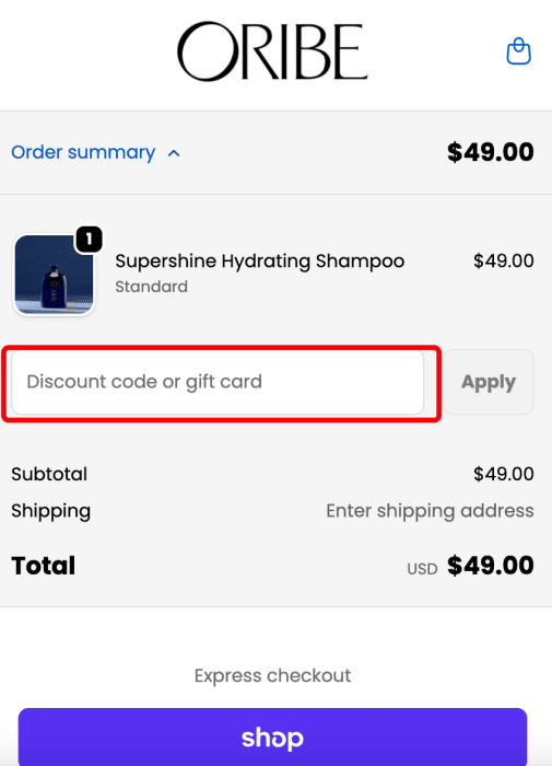 How to use Oribe promo code