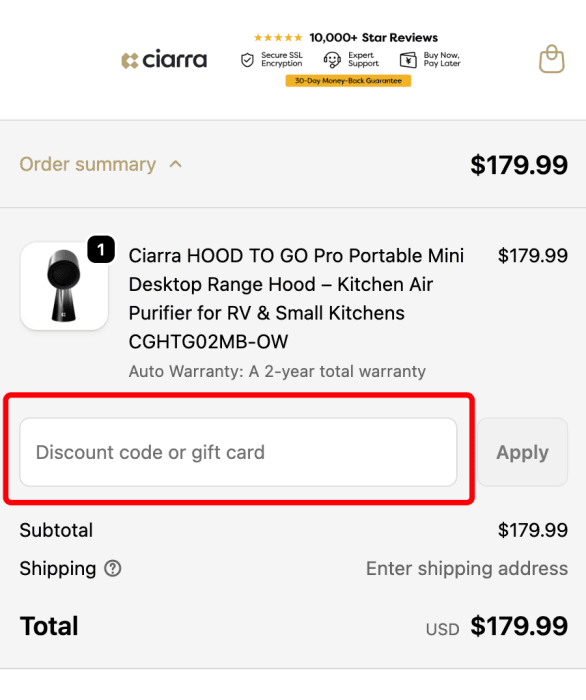 How to use Ciarra promo code