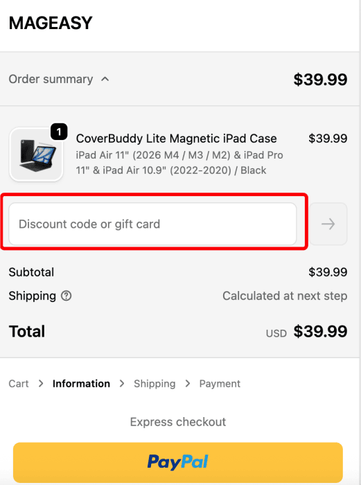 How to use MAGEASY promo code
