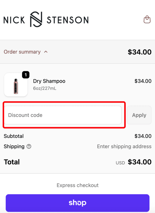 How to use Nick Stenson Beauty promo code