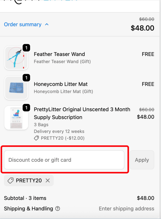 How to use PrettyLitter promo code