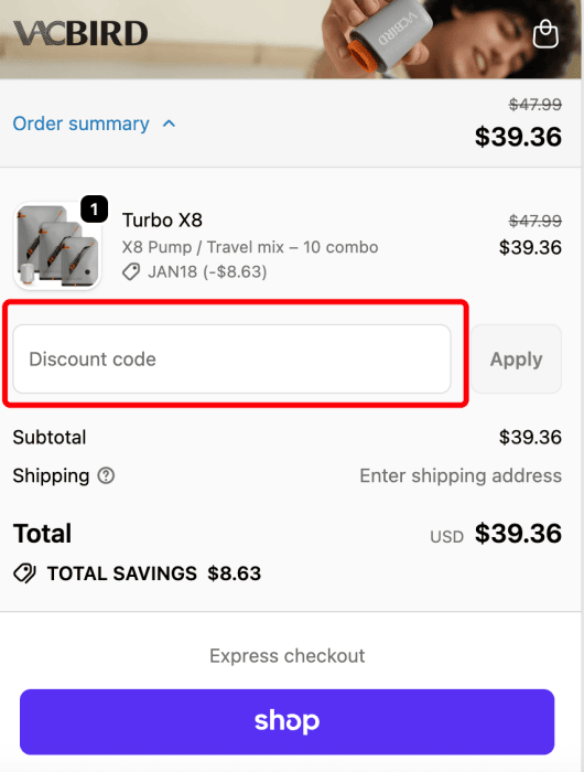 How to use Vacbird promo code