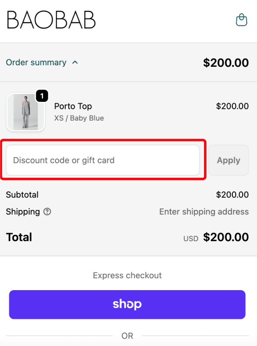 How to use BAOBAB promo code