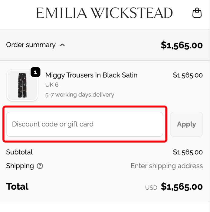 How to use Emilia Wickstead promo code