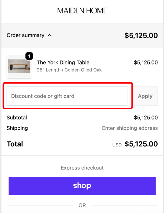 How to use Maiden Home promo code