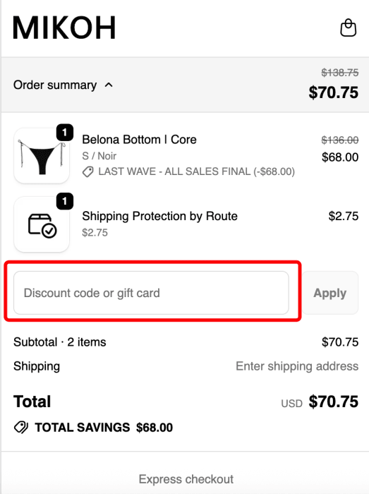 How to use MIKOH promo code