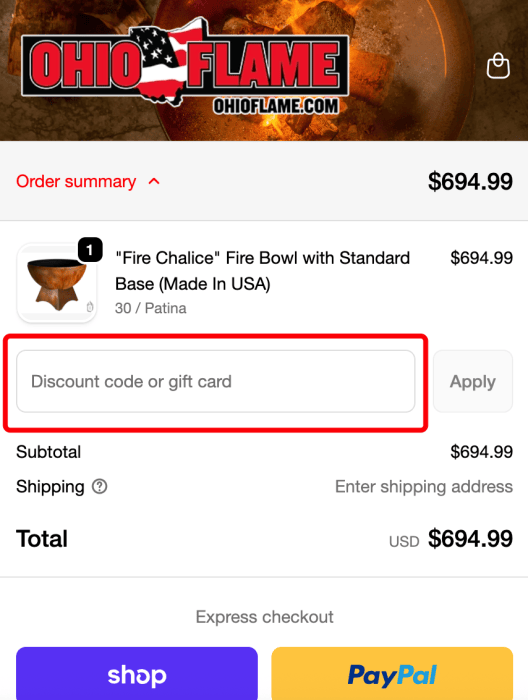 How to use Ohio Flame promo code