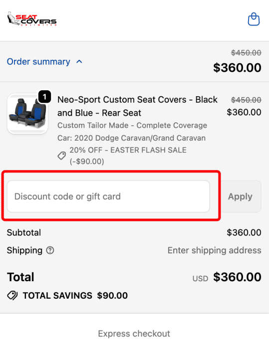 Where to enter Seat Covers Unlimited promo code How to use Seat Covers Unlimited promo code