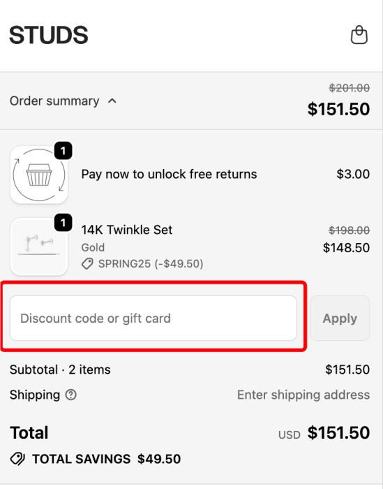 How to use Studs promo code