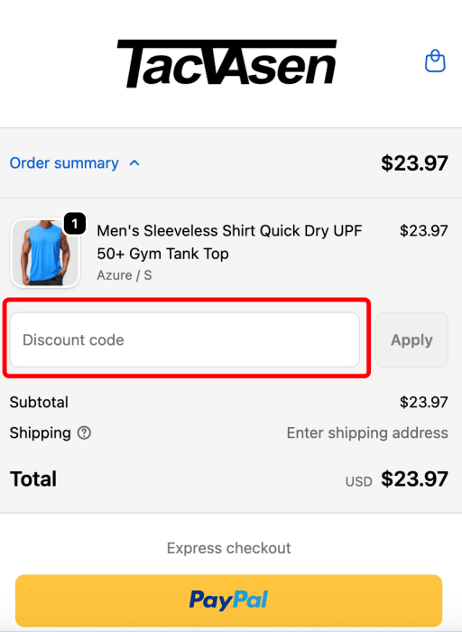 How to use Tacvasen promo code