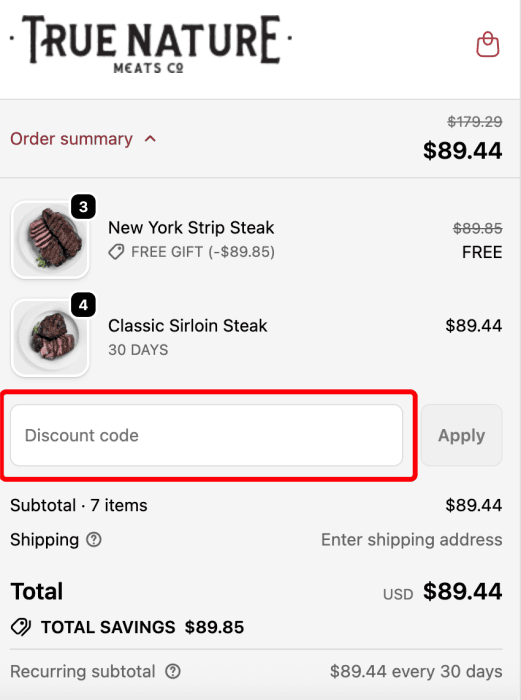 How to use True Nature Meats promo code