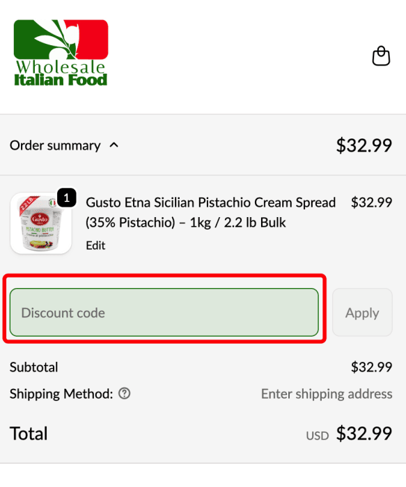 How to use Wholesale Italian Food promo code
