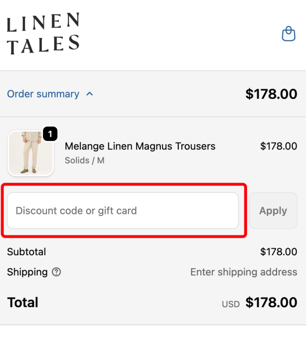 How to use Linen Tales promo code
