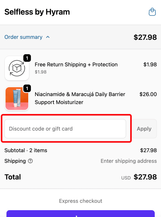 How to use Selfless by Hyram promo code