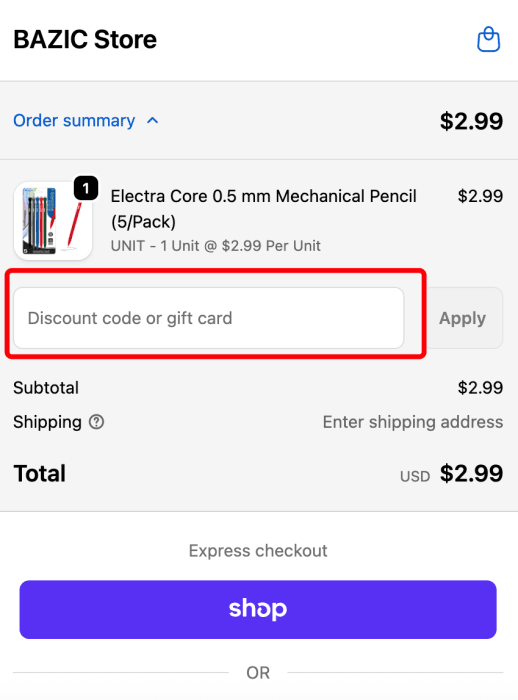 How to use BAZIC Products promo code