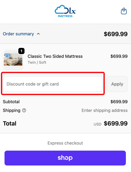How to use DLX Mattress promo code