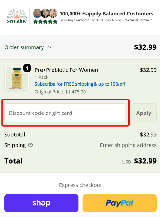How to use Semaine Health promo code