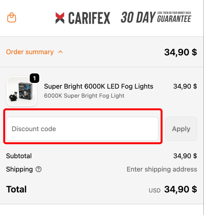 How to use Carifex promo code
