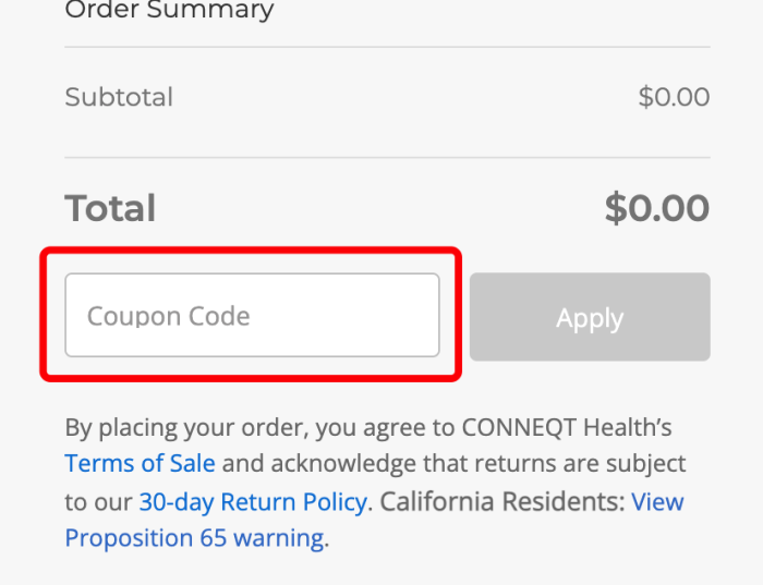 How to use Conneqt Health promo code