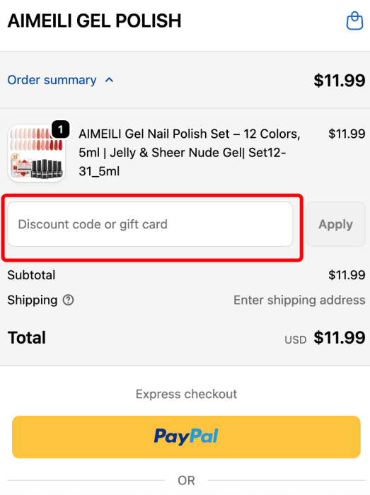 Where to enter AIMEILI Gel Polish promo code How to use AIMEILI Gel Polish promo code