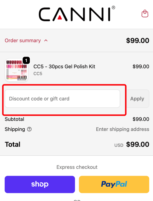 How to use CANNI promo code