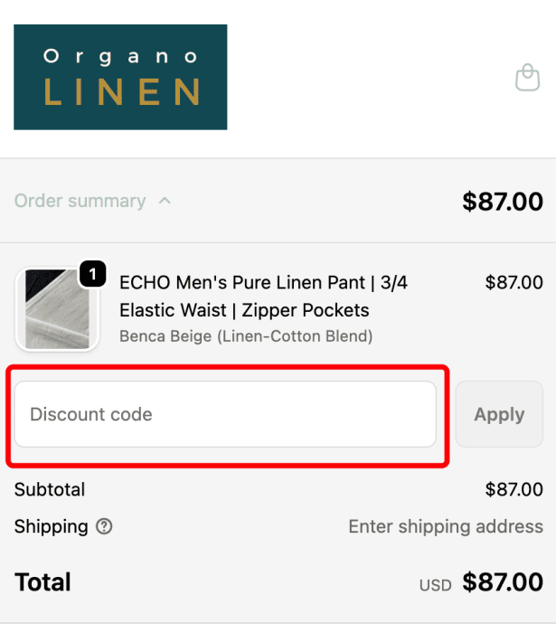 Where to enter Organo Linen promo code How to use Organo Linen promo code